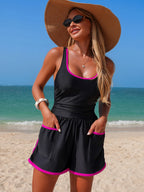 Neon Trim One Piece with Built-In Shorts Swimwear