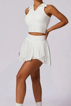 Tennis Skirt Set High Waist Pleated Polo Crop