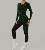 Long Sleeve Backless Jumpsuit Women Hollow Out Contrast Trim Sculpting Catsuit