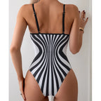 Striped One Piece Swimsuit Push Up Adjustable Strap Monokini