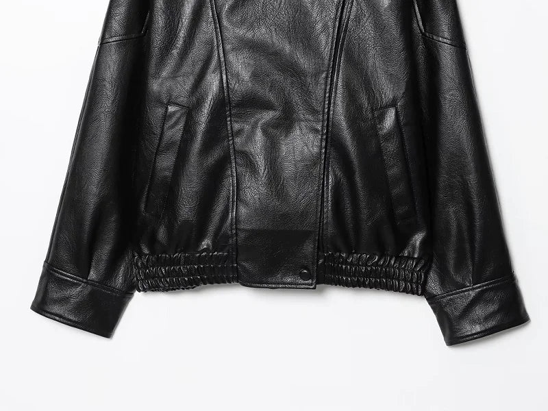 Jaqueta Bomber Oversized Couro PU Texturizado