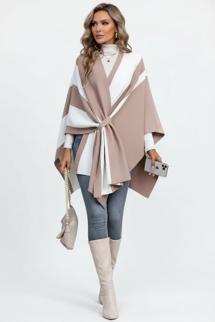 Poncho Tricot Color Block Amarrado