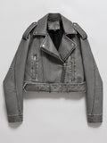 Jaqueta Biker Cropped Vintage Estonado Ailegogo