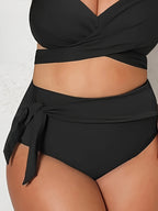 Plus Size Cross Wrap Bikini Set High Waist Swimwear