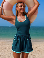 Neon Trim One Piece with Built-In Shorts Swimwear