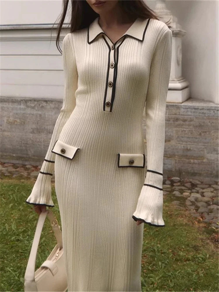 Evelyn Contrast Trim Ribbed Knit Dress