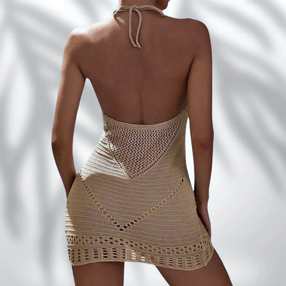 Halter Backless Knitted Short Cover Up Dress