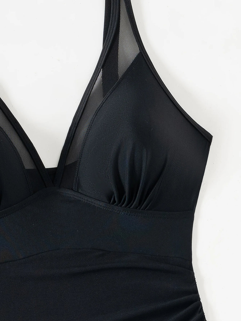 Mesh Ruched One Piece Swimsuit Adjustable Strap Monokini