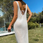 Knitted See Through High Slit Beach Cover Up Dress