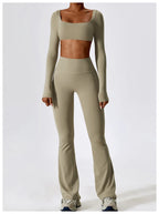 Long Sleeve Top + Leggings — Sleek Fit Workout Set with Sculpting Fit