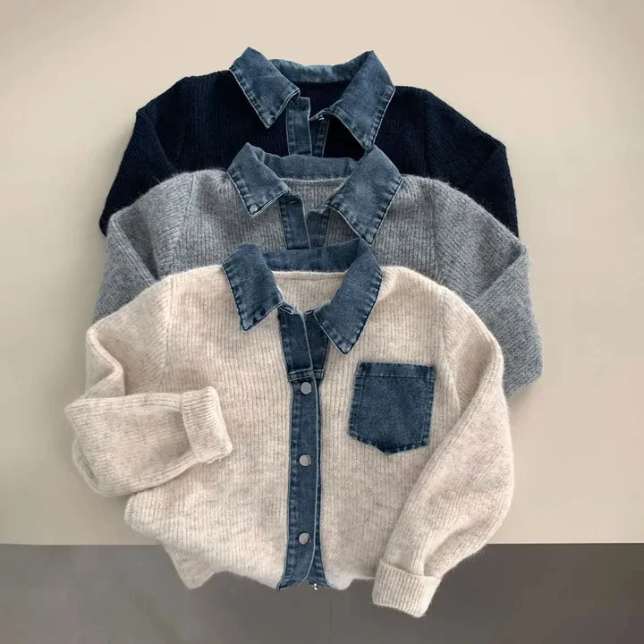Casaco Cardigan de Tricô Híbrido Denim