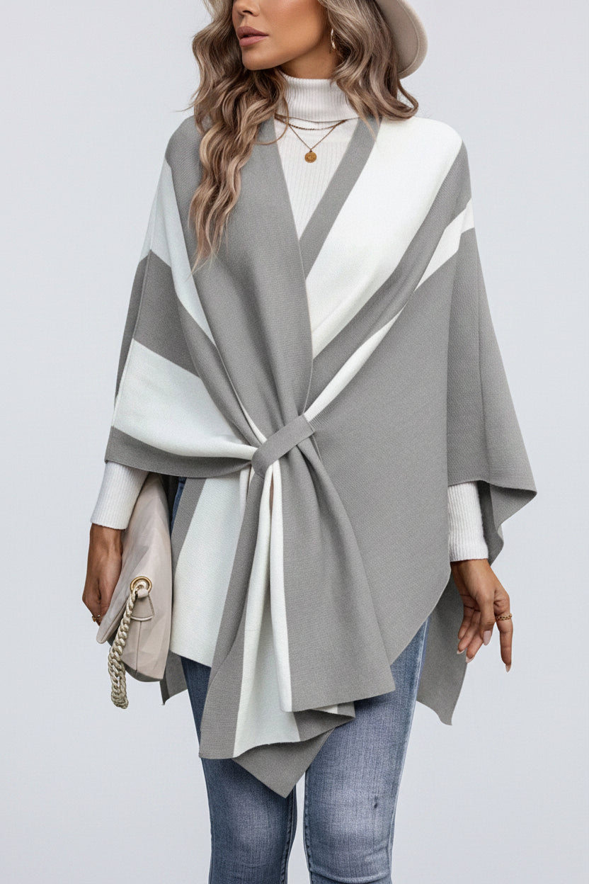 Poncho Tricot Color Block Amarrado