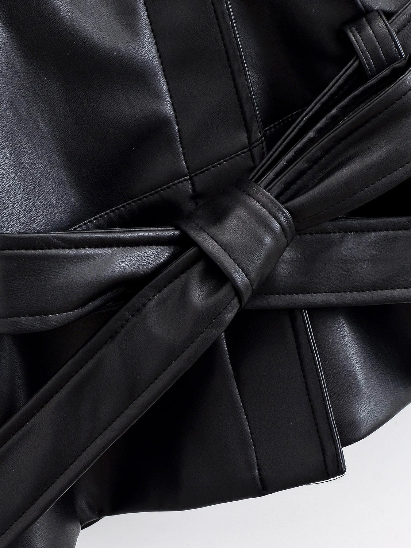Jaqueta Trench Coat Casual em Couro PU com Cinto