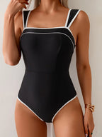 Contrast Trim One Piece Swimsuit Square Neck Monokini