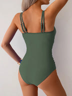 Mesh Insert One Piece Swimsuit Adjustable Strap Monokini