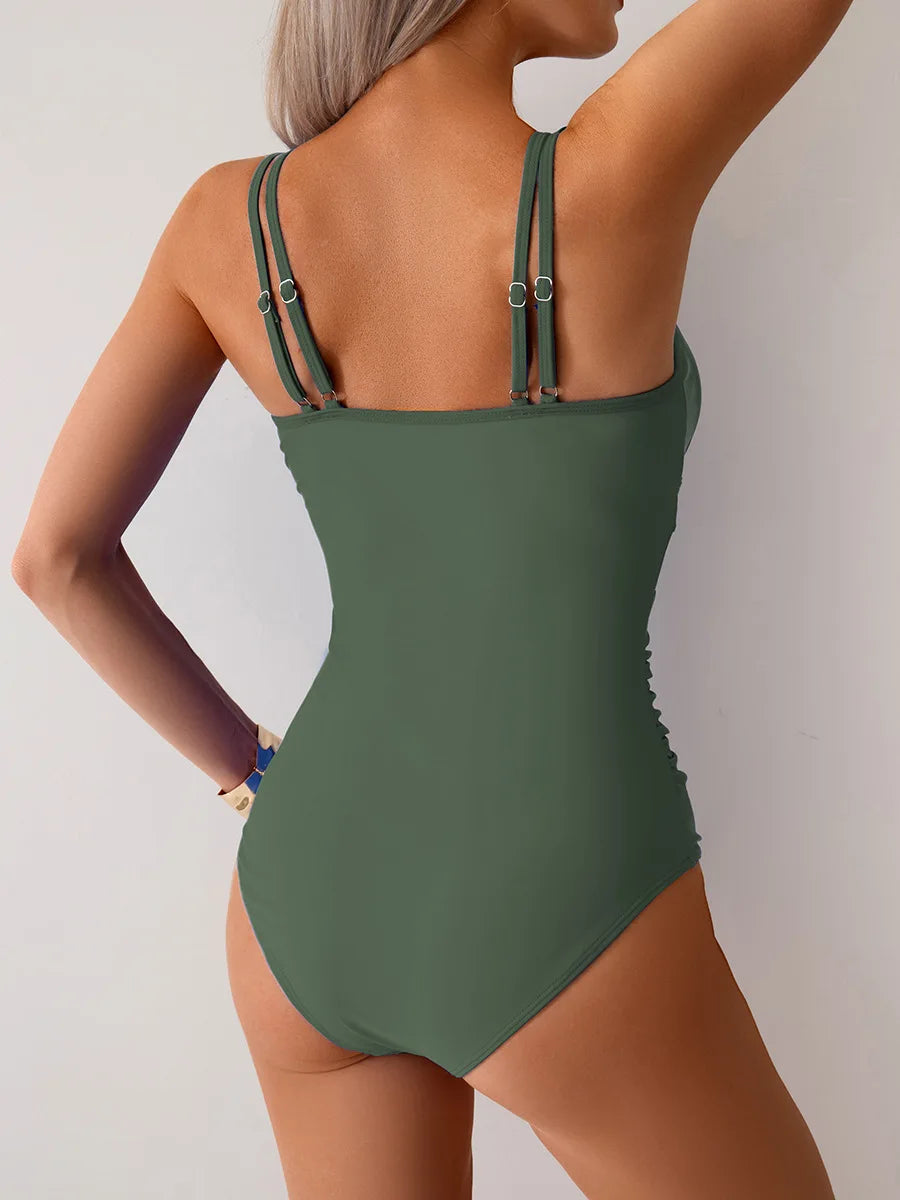 Mesh Insert One Piece Swimsuit Adjustable Strap Monokini
