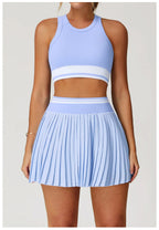 Tennis Skirt Set High Waist Pleated Sports Bra