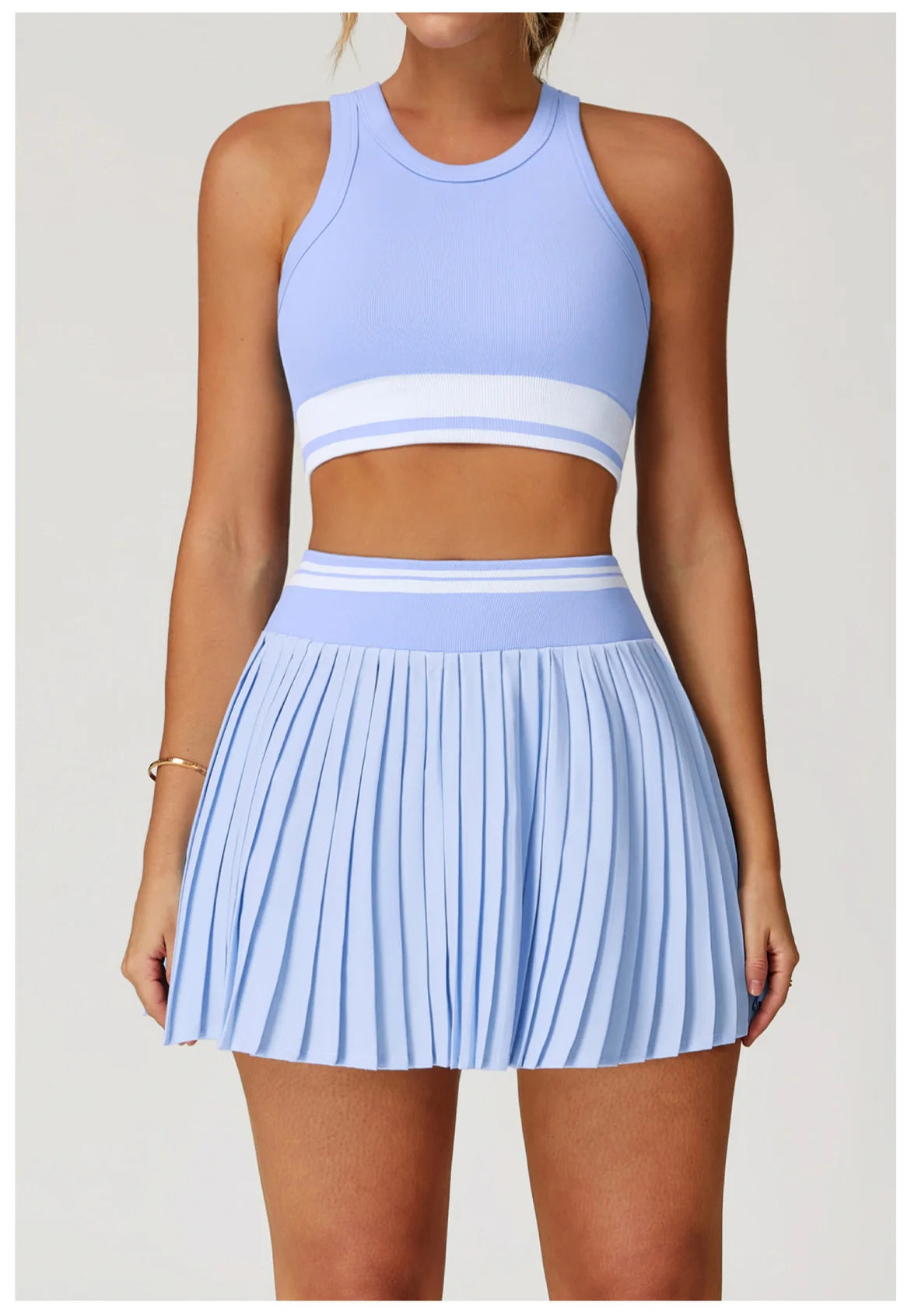 Tennis Skirt Set High Waist Pleated Sports Bra