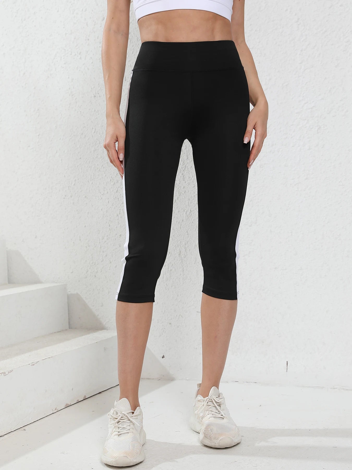 Legging Capri High Waist Tummy Control Patchwork