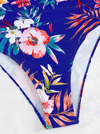 Floral Print Ruched One Piece Swimsuit Cross Back Monokini