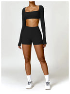 Long Sleeve Top + Leggings/Short — QuickDry Workout Set with Sculpting Fit