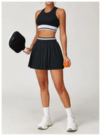 Tennis Skirt Set High Waist Pleated Sports Bra