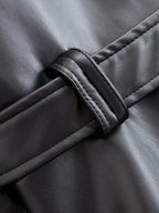 Jaqueta Trench Coat Casual em Couro PU com Cinto