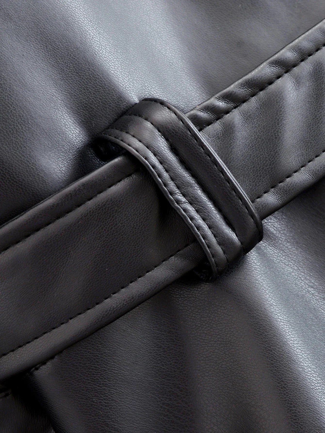 Jaqueta Trench Coat Casual em Couro PU com Cinto