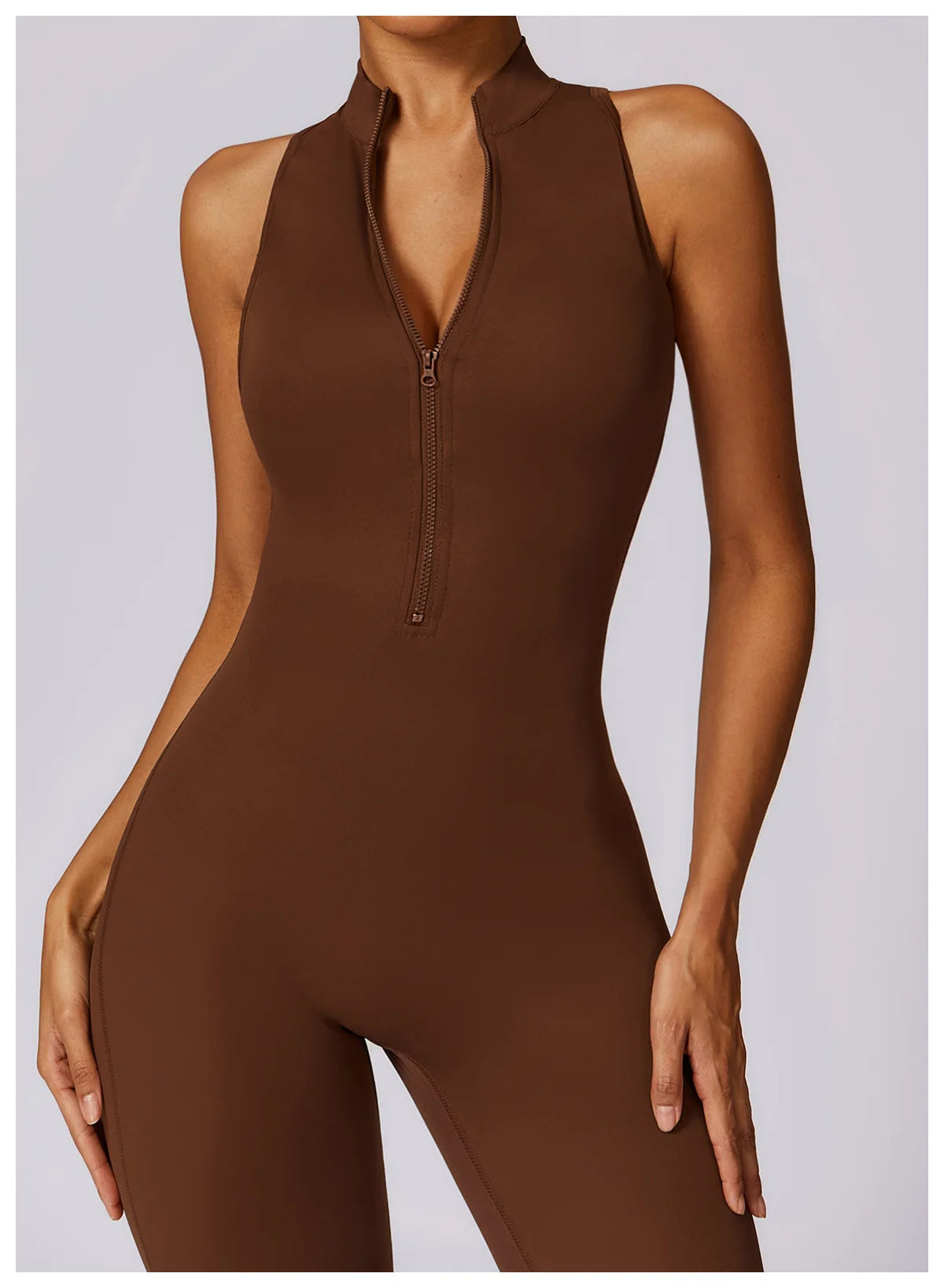 One-Piece Activewear Jumpsuit - V-Back Zip Front with Sculpting Fit