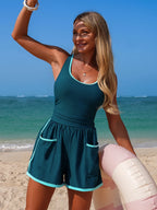 Neon Trim One Piece with Built-In Shorts Swimwear