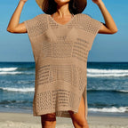 Hollow Out V Neck Knitted Beach Cover Up