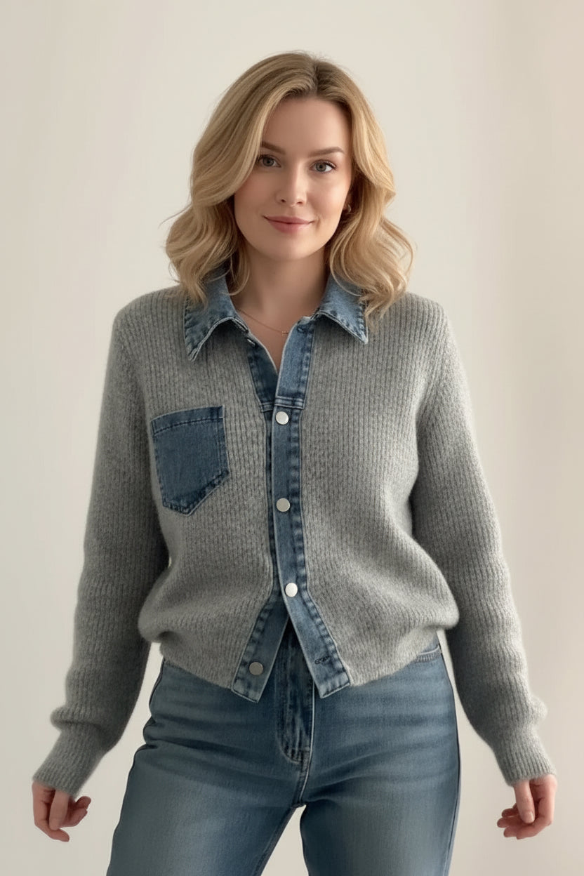 Casaco Cardigan de Tricô Híbrido Denim