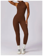 One-Piece Activewear Jumpsuit - V-Back Zip Front with Sculpting Fit
