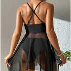 Mesh Skirt Tankini Set Cross Back Adjustable Strap Swimwear