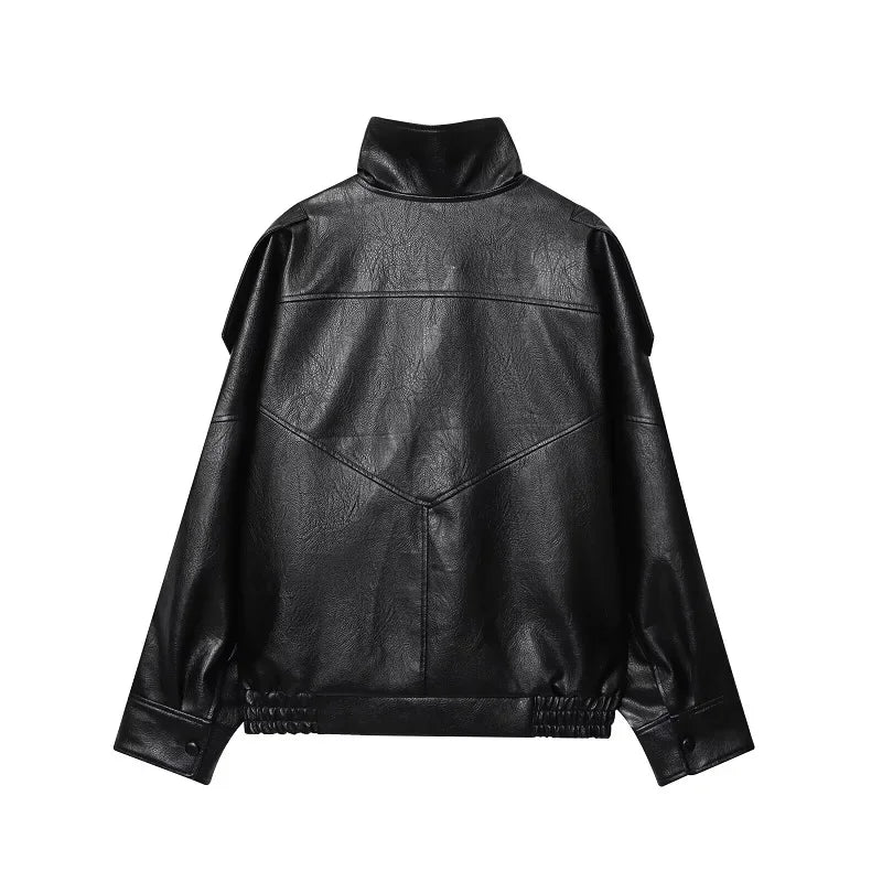 Jaqueta Bomber Oversized Couro PU Texturizado