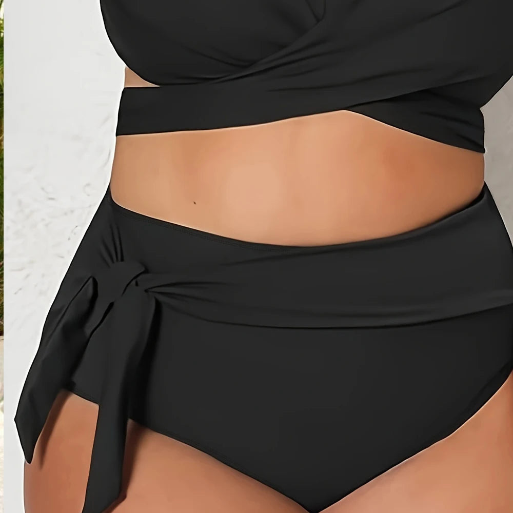 Plus Size Cross Wrap Bikini Set High Waist Swimwear