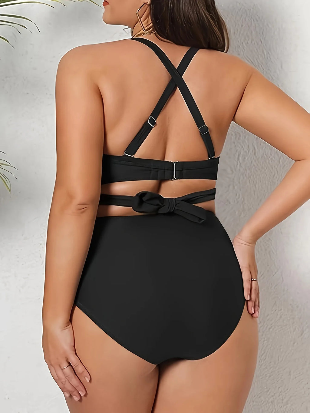 Plus Size Cross Wrap Bikini Set High Waist Swimwear
