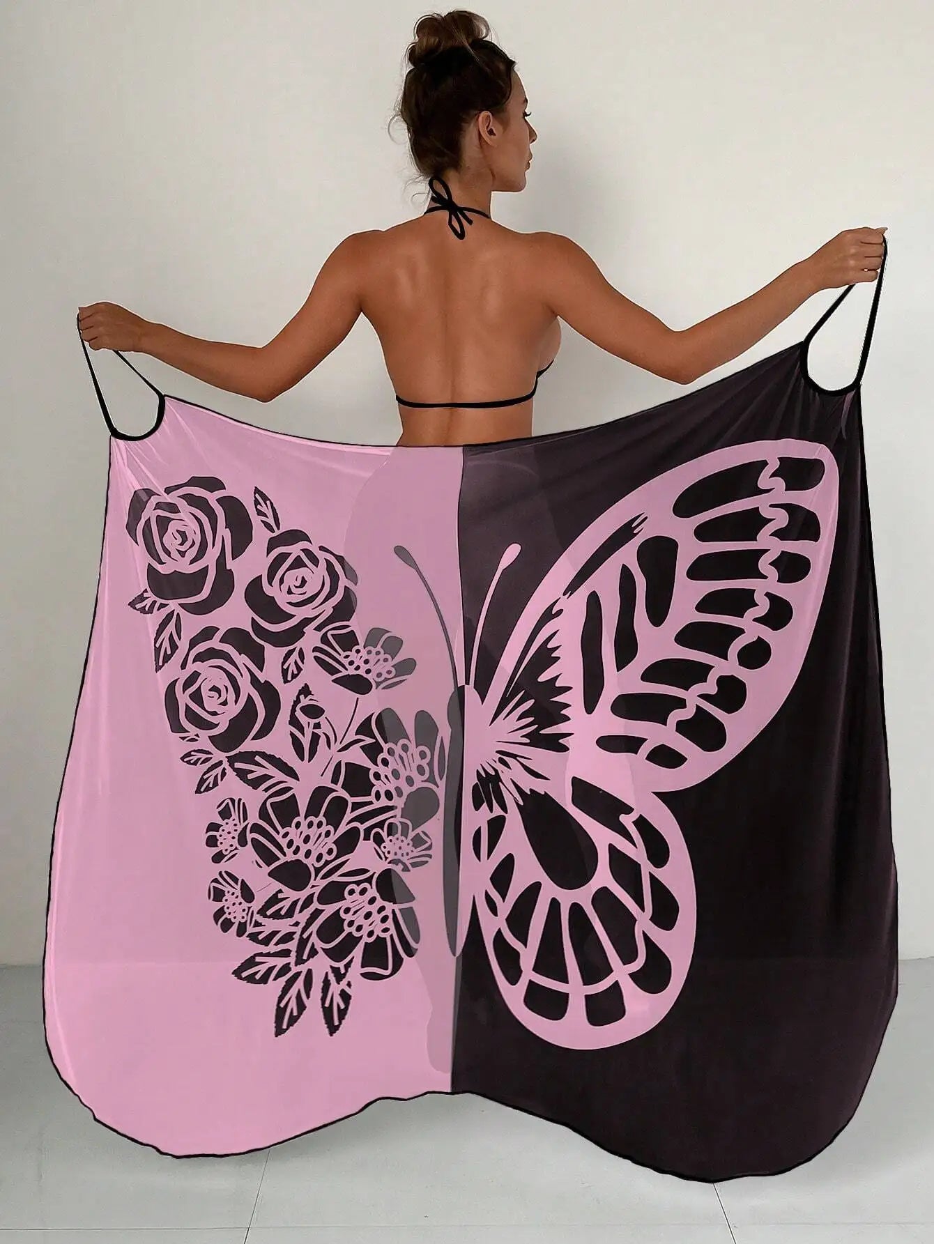 Butterfly Print Beach Cover Up Sarong Wrap Tunic