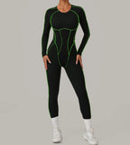 Long Sleeve Backless Jumpsuit Women Hollow Out Contrast Trim Sculpting Catsuit