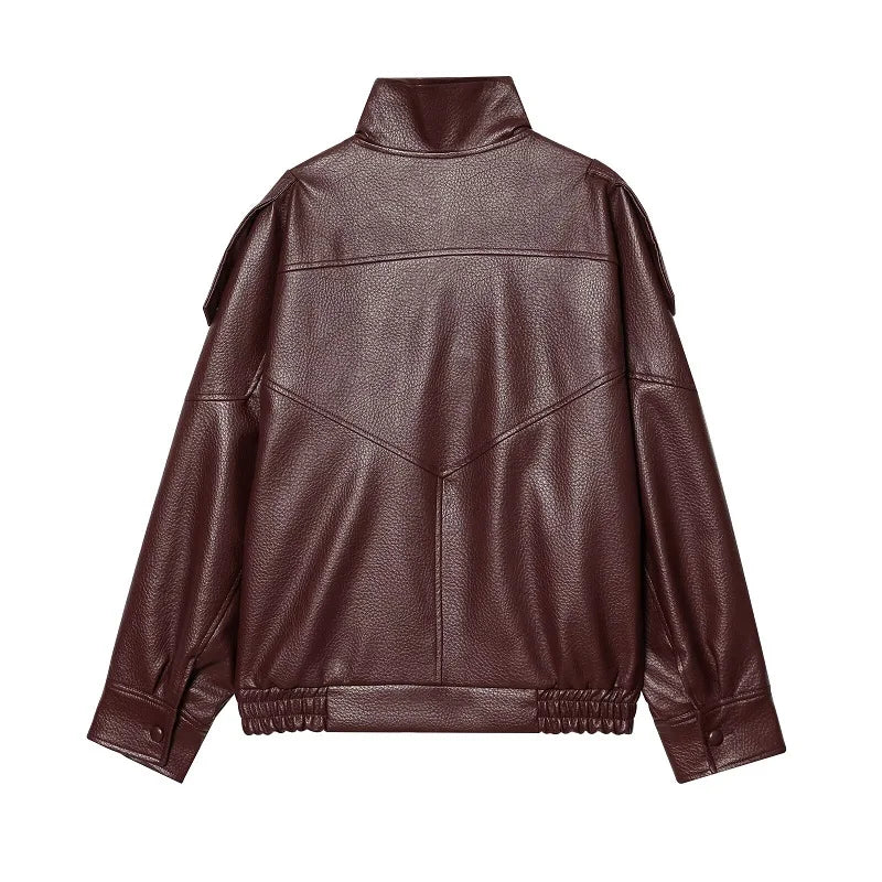 Jaqueta Bomber Oversized Couro PU Texturizado