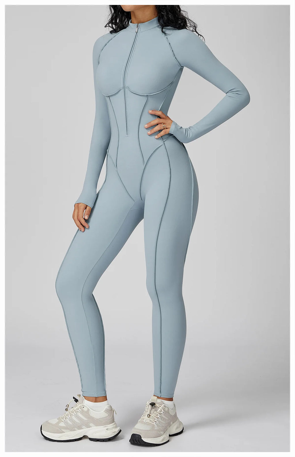 Long Sleeve Workout Jumpsuit — Seamless Contour Fit with Sculpting Support
