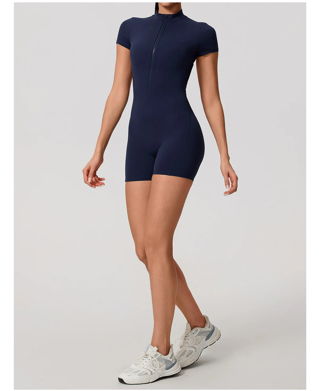 Short Sleeve Backless Yoga Jumpsuit Women Zip Front Fitness Romper
