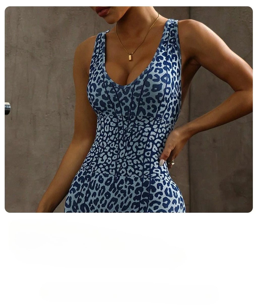 Sleeveless Backless Leopard Catsuit Jumpsuit