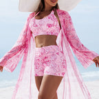 Three Piece Tankini Set Kimono Cover Up Swimwear