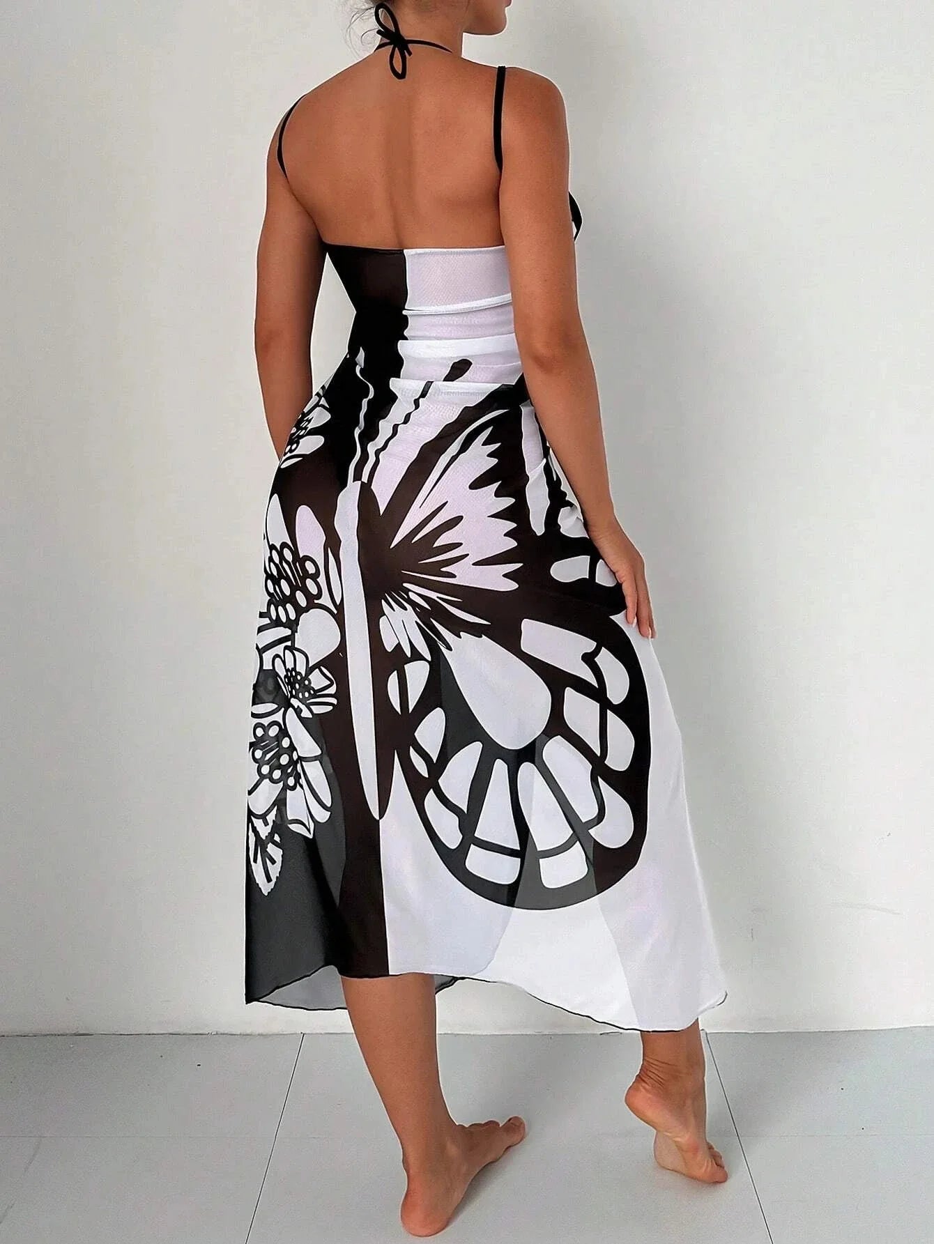 Butterfly Print Beach Cover Up Sarong Wrap Tunic
