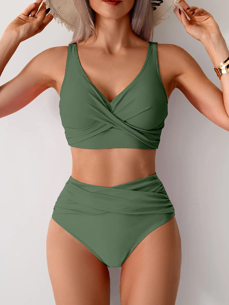 Sexy Cross Wrap Bikini Set - Push Up High Waist