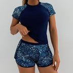 Short Sleeve Raglan Tankini Set Boyshorts Swimwear