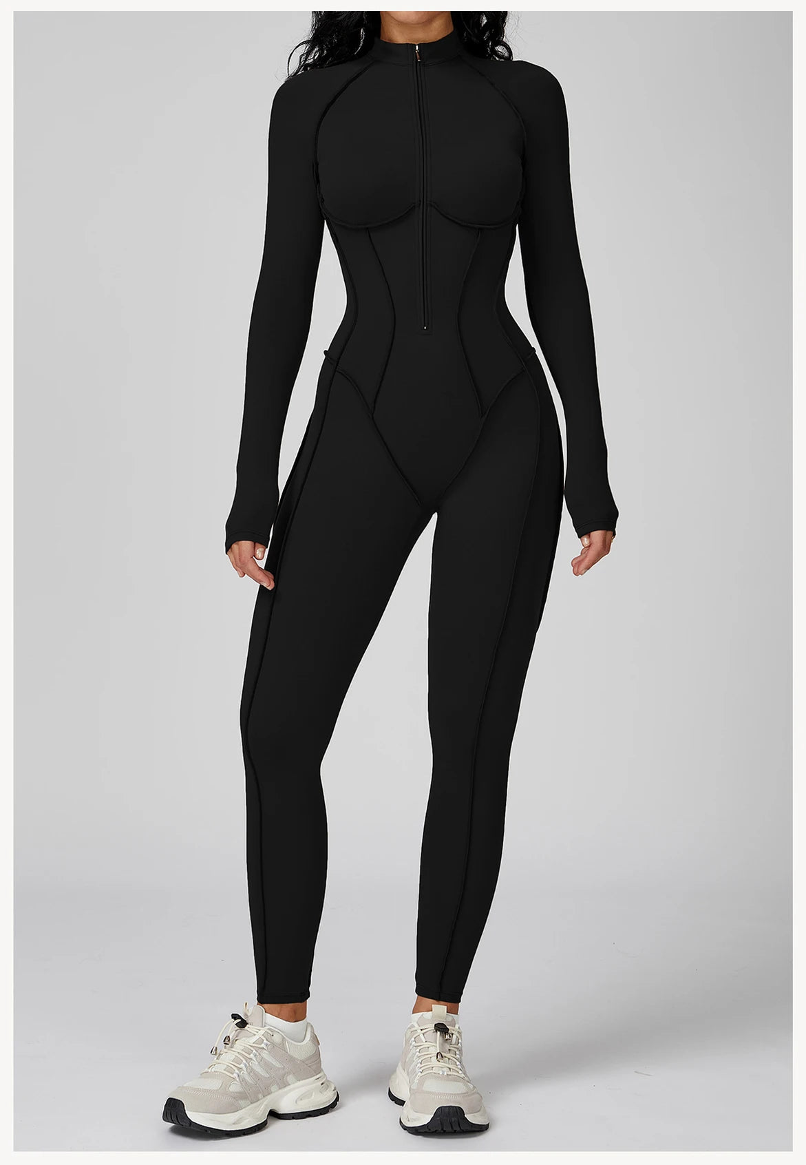 Long Sleeve Workout Jumpsuit — Seamless Contour Fit with Sculpting Support