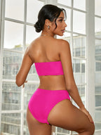 Bandeau Striped High Waist Bikini Set