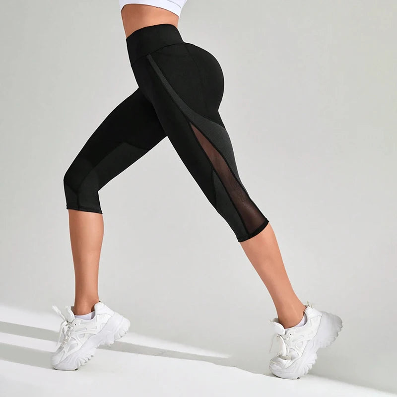 Legging Capri High Waist Mesh Pocket Tummy Control